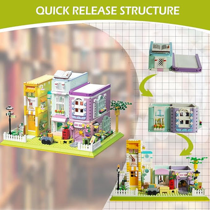 Mini Cafe-Bookshop Building-Blocks Set- City Town Coffee Bookstore House Modular Building Book Nook Model Construction Building Blocks Bookend Collection Set 1699 PCS for Adults