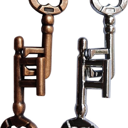 Brain Teaser 3D Unlock Interlocking Metal Hole Lock Puzzle - Adult Educational IQ Toy (Gold Silver Key)
