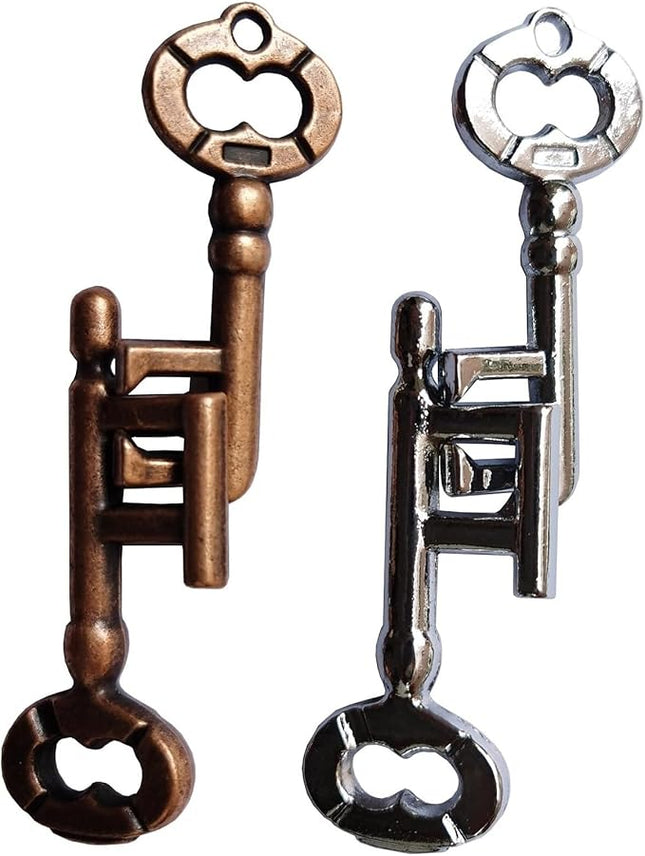 Brain Teaser 3D Unlock Interlocking Metal Hole Lock Puzzle - Adult Educational IQ Toy (Gold Silver Key)
