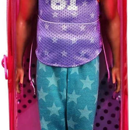 Barbie Ken Fashionistas Doll #165 with Sculpted Brown Hair Wearing Purple “Malibu” Top, Blue Starred Joggers & White Shoes, Toy for Kids 3 to 8 Years Old