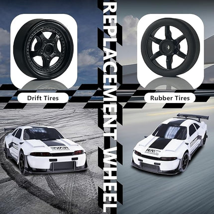 Remote Control Car RC Drift Car 2.4GHz 1:24 4WD 15KM/H High Speed Racing Sport Car with LED Lights Drifting Tire Racing Sport Toy for Adults Boys Girls Kids Gift 2Pcs Rechargeable Batteries