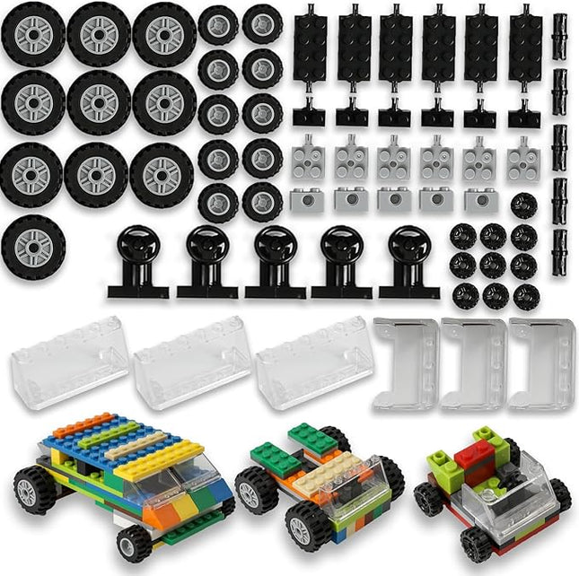 120pcs Wheels and Axles Set, Including Wheels, Windshield, Traffic Light, Vehicle & Truck Parts, Classic Pieces & Accessories, Compatible with Classic Brick Toys