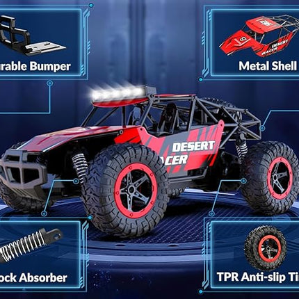 RACENT Remote Control Cars for Boys - 1:16 Scale 20kph Fast RC Truck All Terrain Off-Road Monster Truck Toy for Kids & Adults with 2 Rechargeable Batteries (Red)