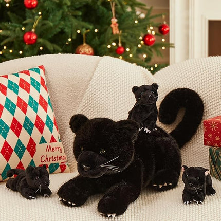 MorisMos Black Plush Panther Stuffed Animal with Babies,18'' Big Mama and Baby Stuffed Panther Toys for Kids Girls Boys, 4 Packs Black Jaguar Animals, Cute Leopard Toys for Kids