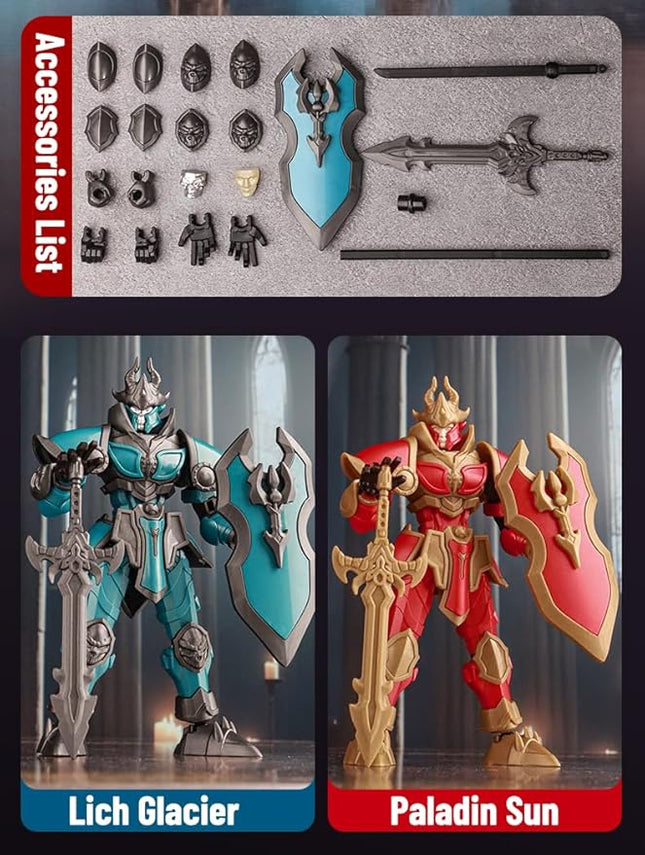 2 Set Armor Knight Action Figure Toy, Multi-Jointed Movable Dummy Medieval T13 Articulated Robot Figure, Fantasy Warrior Undead Death Knights Paladin Display Model (Assembly Required)