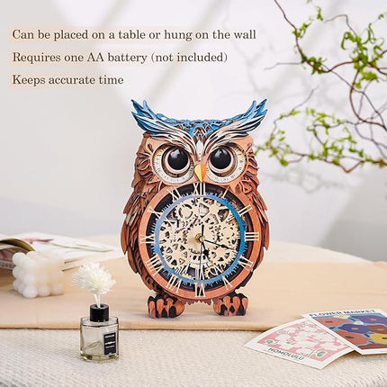 3D Wooden Puzzles for Adults Owl Clock - Model Building Kit ‌‌Clock Puzzle Creative Craft Gift Home Deco for DIY Enthusiasts, Brain Teaser Building Set Birthday Gifts