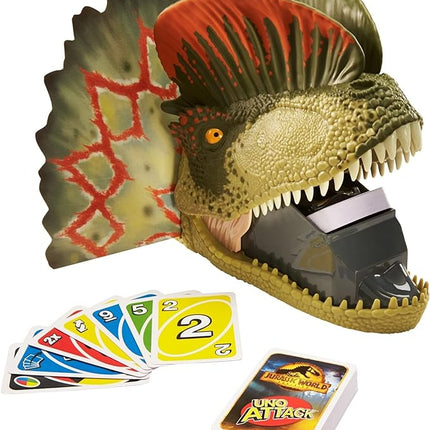 Mattel Games UNO Attack Jurassic World Domination Card Game for Kids & Family Night with Dinosaur Card Launcher, Lights & Sounds (Amazon Exclusive)