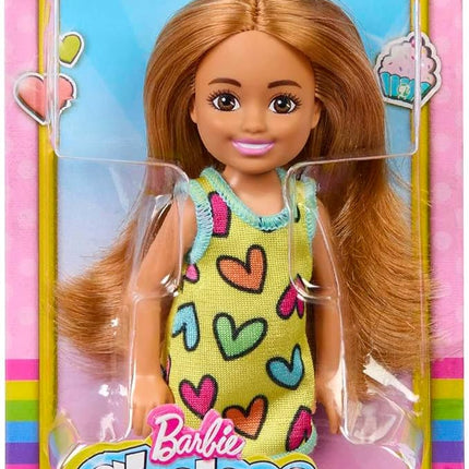 Barbie Chelsea Small Doll in Yellow Heart-Print Dress & Sneakers with Blonde Ponytail & Blue Eyes