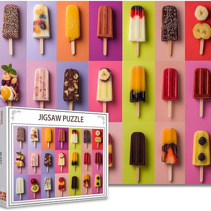 Various Types Shapes of Popsicles Jigsaw Puzzle，Cool Summer Popsicles 1000 Pieces Jigsaw Puzzles for Adults，27 x 20 Inches Puzzles ，HD Quality Colorful Puzzle Gift，Family Activity for Game Night