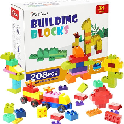 Building Blocks 208 Piece Set Compatible with All Major Brands, Classic Big Bricks for Kids Toddlers, STEM Large Building Toys with Gift Box for Boys Girls Ages 3 4 5 6 7 8+