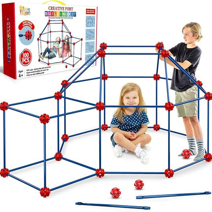 SpringFlower Fort Building Kit for Kids,STEM Construction Toys, Educational Gift for 3 4 5 6 7 8 9 10 11 12 Years Old Boys and Girls,Ultimate Creative Set for Indoor & Outdoors Activity,100 Pcs