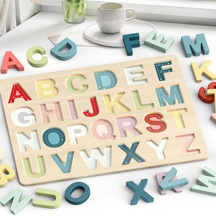 Alphabet Puzzles, ABC Preschool Learning Toys, Wooden Toys for Toddlers, Alphabet Shape Puzzles for Kids, Gift for Girls Boys