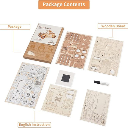 ROBOTIME 3D Wooden Puzzles Car DIY Model Kits to Build Wooden Model Vintage Car Craft Gift for Collection Lover