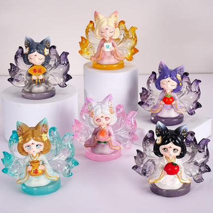Nine-Tailed Fox Fairy Blind Box Mystery Boxes Random Design Fairy Figurines Collectible Toys Home Office Decor Gifts for Kids Adults