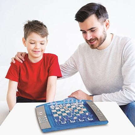 Lexibook ChessLight®, Electronic Chess Game with Touch-Sensitive Keyboard and Light and Sound Effects, 32 Pieces, 64 Levels of Difficulty, Battery or Plug, Blue/Grey, LCG3000