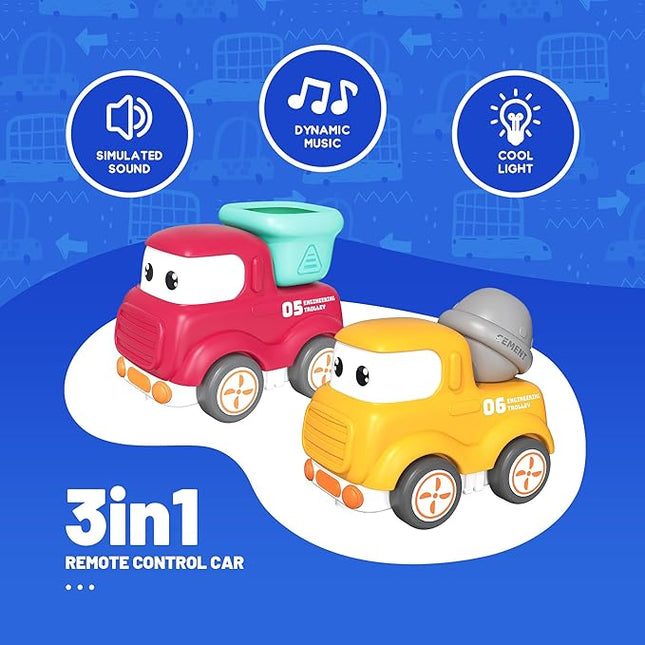 Remote Control Car for Toddlers 18M+,Safe & Durable Cartoon Silicone Crash-Resistant RC Car,Toys for 18M+ Years Old Yellow Cars with LED Light & Music,Christmas Birthday Gift Ideas for Kid Girls & Boy