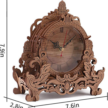 OWNONE1 Wooden 3D Puzzle Clock Model Kit for Adults, DIY Desk Clock, Dark Wooden 3D Puzzles, Crafts Gifts for Kids Children