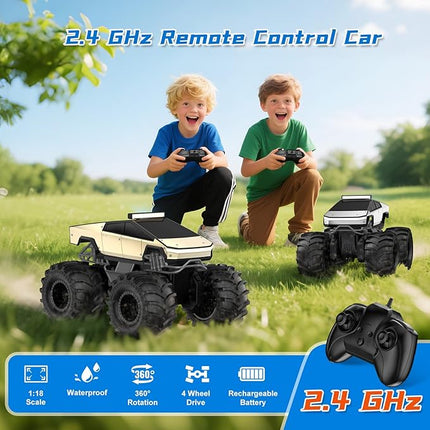 Remote Control Car for Boys, 1:18 Monster Trucks Toys Amphibious RC Cars, 2.4 GHz Waterproof RC Trucks, 4WD All Terrain Off-Road Pickup, Kids Toys for 6-12 Year Old Boys Girls Christmas Birthday Gifts