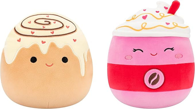 Squishmallows Original 8in Anita The Cinnamon Roll + 8in Beata The Pink Latte – Official Jazwares Valentine’s Plush 2-Pack (Little)