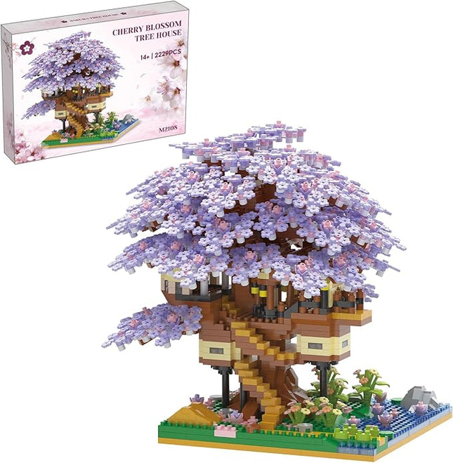 Cherry Blossom Tree Building Set,2229 Pcs Japanese Sakura Tree House Micro Blocks Toys,STEM Creative Purple Cherry Blossom Bonsai Trees Brick Flowers Set,Friendship Treehouse for Adult,Kid