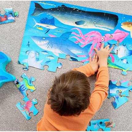 Crocodile Creek 36-Piece Jigsaw Floor Puzzle - Fun Floor Puzzles for Kids Ages 3-5 - Heavy-Duty Shaped Box for Storage - Shark Reef - 24" W x 18" H Finished