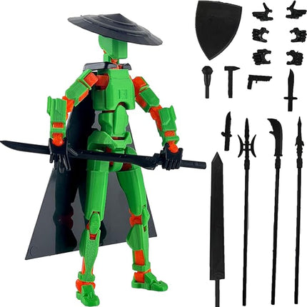 Already Assembled T13 Action Figure Accessories,Dummy 13 T13 Multi-Jointed Movable 3D Printed Toys (Green Orange)