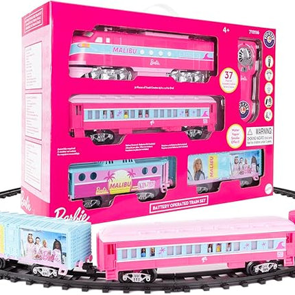 Lionel Mattel Barbie Battery O Gauge Toy Train Set with Remote, Locomotive, Train Cars, & Track with Authentic Train Sounds, Lights, & Water Vapor Smoke Effects for Kids 4+