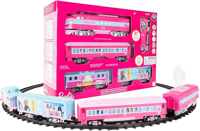 Lionel Mattel Barbie Battery O Gauge Toy Train Set with Remote, Locomotive, Train Cars, & Track with Authentic Train Sounds, Lights, & Water Vapor Smoke Effects for Kids 4+