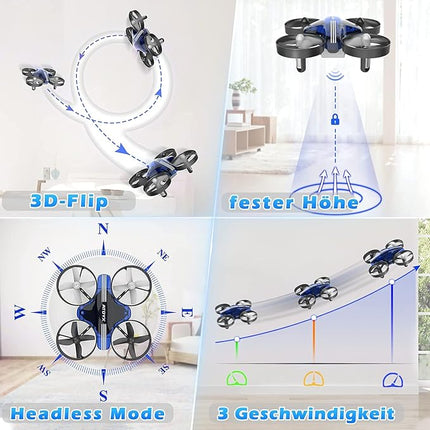 Mini Drone for Kids & Beginners, Indoor Portable Hand Operated/RC Nano Helicopter Quadcopter with Auto Hovering, Headless Mode & Remote Control, Children's Day Gift for Boys and Girls -Blue.4-blade design delivers greater stability and increased thrust.