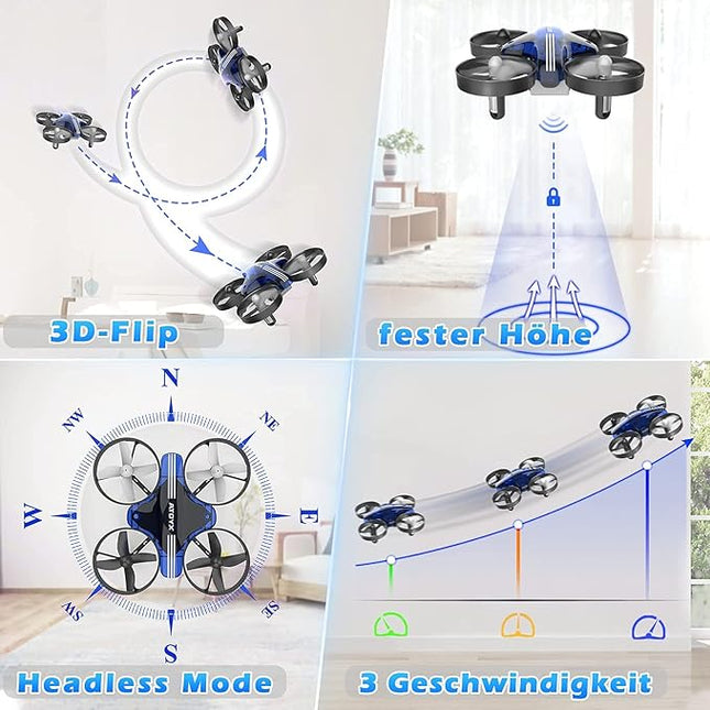 Mini Drone for Kids & Beginners, Indoor Portable Hand Operated/RC Nano Helicopter Quadcopter with Auto Hovering, Headless Mode & Remote Control, Children's Day Gift for Boys and Girls -Blue.4-blade design delivers greater stability and increased thrust.