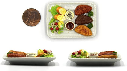 Lovely Mixed 5 Assorted Hawaiian Grilled, Steak, with Appetizer Dish Dollhouse Miniature Food, Tiny Food for Collectibles, Compatible with Barbie Dollhouse and Diorama Scale 1:6, 1/6