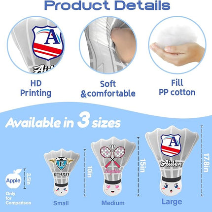 Custom BadmintonPillows with Text Badminton Plush Stuff for Boys Girls Creative Room Decor Personalized Pillows Toy Birthday Party Easter Gifts for Boys Girls Toddler Kids Adults