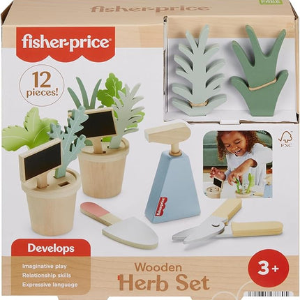 Fisher-Price Wood Pretend Play Toy Herb Garden & Tools Set, 12-Piece Wooden Playset for Preschool Kids Ages 3+ Years