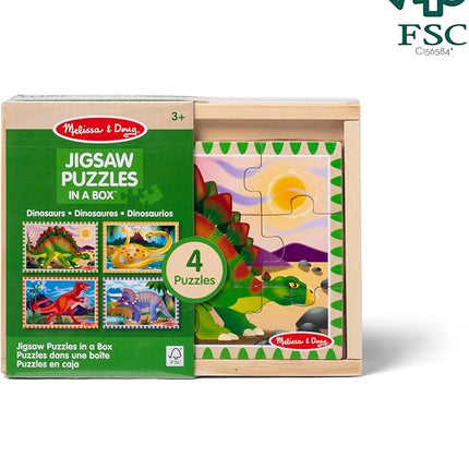 Melissa & Doug 4‑in‑1 Wooden Dinosaur Jigsaw Puzzle Set, 48 Pieces with Storage Box, Toddler Puzzle Toy for Kids Ages 3+ - FSC Certified