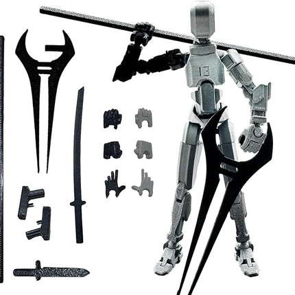 3D Printed 5.54-inch Multi-Jointed Action Figures Dummy13, Full Body Mechanical Movable Toy, Multiple Accessories, Hand Painted Figure, Desk Decoration, Creative Gifts (Z-Black Hand)