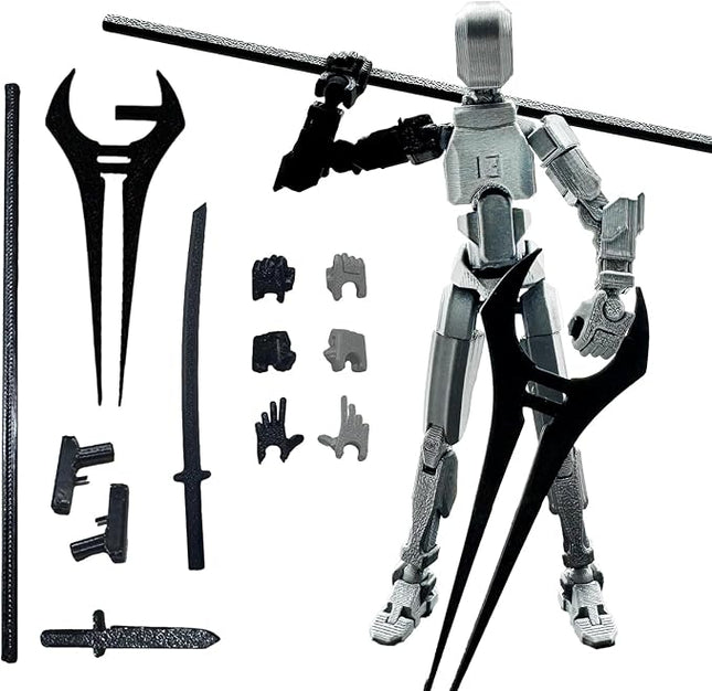 3D Printed 5.54-inch Multi-Jointed Action Figures Dummy13, Full Body Mechanical Movable Toy, Multiple Accessories, Hand Painted Figure, Desk Decoration, Creative Gifts (Z-Black Hand)