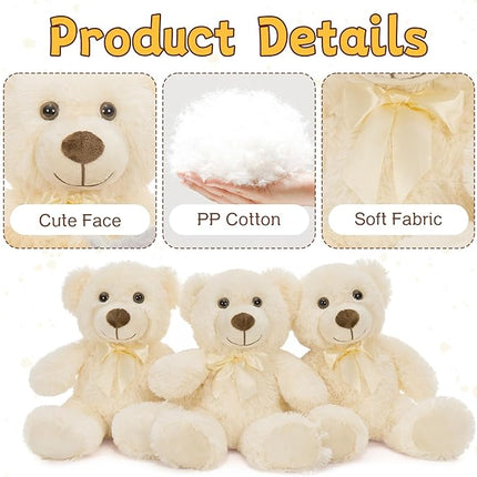 MaoGoLan 3 Pieces Bulk Soft Beige Stuffed Animals, 13.5" Cuddly Mini Teddy Bears for Baby Shower, Wedding, Party, Engagement