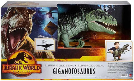Mattel Jurassic World Super Colossal Dinosaur Action Figure, Large Giganotosaurus Dino Toy with Eating Feature, 3+ Feet Long