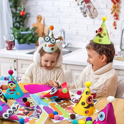 Glittery Garden 24 Pcs Party Hats Birthday Activity Kit with Stickers - Kids Fun Arts & Crafts. Make Your Own Animal & Monster Theme Party Favors & Game Supplies