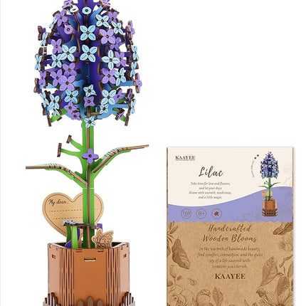 Welsky 3D Lilac Wooden Puzzles for Adults, DIY Wooden Flower Craft Kit, Artificial Flowers Model Kit to Assemble for Adults.(3.25 * 2.9 * 9.48 in 168PCS)