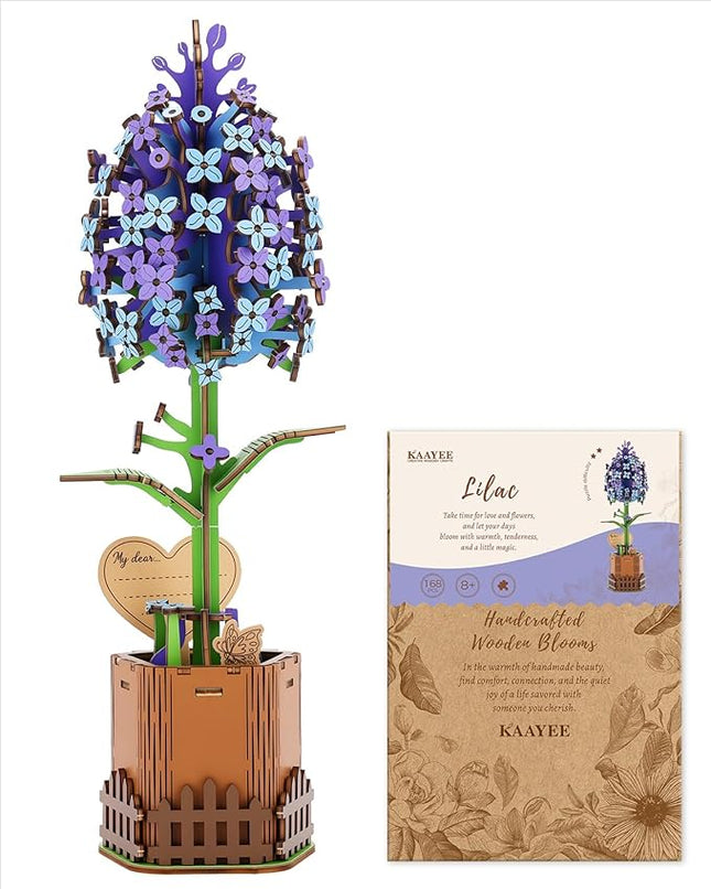 Welsky 3D Lilac Wooden Puzzles for Adults, DIY Wooden Flower Craft Kit, Artificial Flowers Model Kit to Assemble for Adults.(3.25 * 2.9 * 9.48 in 168PCS)