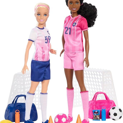 Barbie Careers Playset, Soccer Player Set with 2 Fashion Dolls & 15 Accessories Including Barbie 'Brooklyn”, Blonde Petite Player, 2 Nets & More (Amazon Exclusive)