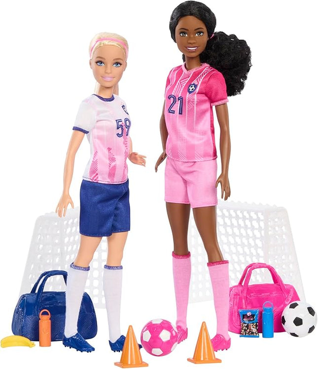 Barbie Careers Playset, Soccer Player Set with 2 Fashion Dolls & 15 Accessories Including Barbie 'Brooklyn”, Blonde Petite Player, 2 Nets & More (Amazon Exclusive)