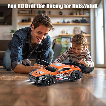 YUZ RC Car RC Drift Car 1/16 Scale 2.4GHz 4WD 18KM/H High Speed Remote Control Car with LED Lights Spray Racing Toy Car for Adults Boys Girls Kids Gift Rechargeable Batterie Drifting Tires