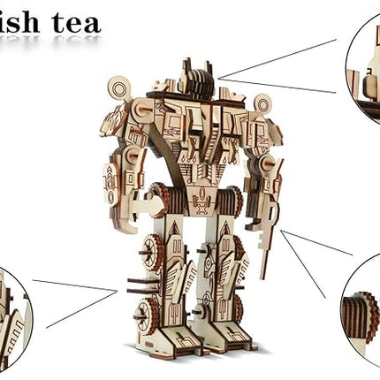 3D Wooden Robot Puzzle,4 Piece Set Wood Crafts DIY Assembly Puzzle,Wooden Robot Model Kits,3D Wood STEM Toys for Adults & Teens Christmas Birthday Gifts,Room Décor