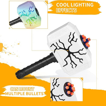 Thors Dart-Blasting Hammer Toys Gun with Lights -Toys for 5 6 7 8 9+ Year Old Boys,Kids Roleplay Toy Thunder Mjolnir with 30 Darts