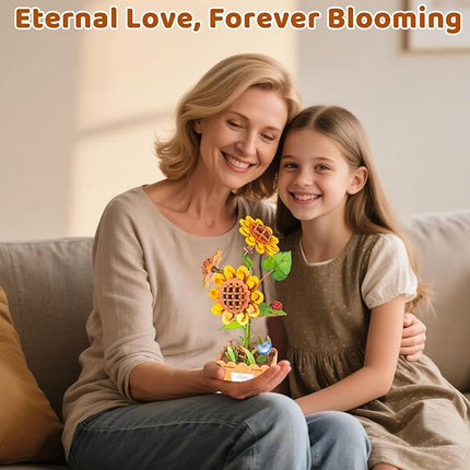 3D Wooden Flower Puzzles for Adults Sunflower, DIY Artificial Flower Building Set Wooden Bloom Craft Kits Home Decoration, for Women Mom Birthday Thanksgiving Christmas Valentine's Day