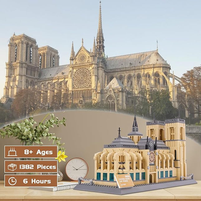 Notre Dame de Paris Building Blocks Set, World Famous History Architectural Model Kit, French Landmark Collection Set for Adults Kids 8+, Gift & Office Home Décor, 1382 PCS