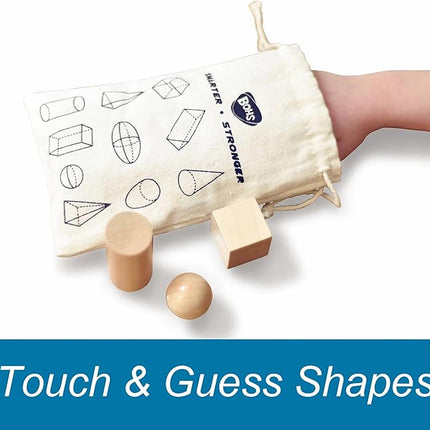 BOHS Geometric Solids Guess Game - 3D Shapes Miniature Set -Wooden Montessori Toys - Ages 3 and Up