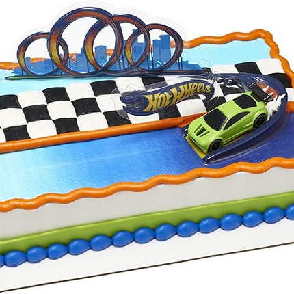 DecoSet® Hot Wheels Drift Birthday Cake Decorations, 2-Piece Topper with Race Car and 3D Racetrack Plaque, Create Action-Packed Racing Cakes for Birthdays and Parties